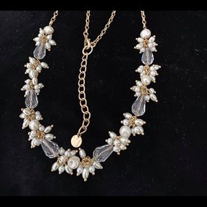 14k plated pearl and crystal necklace